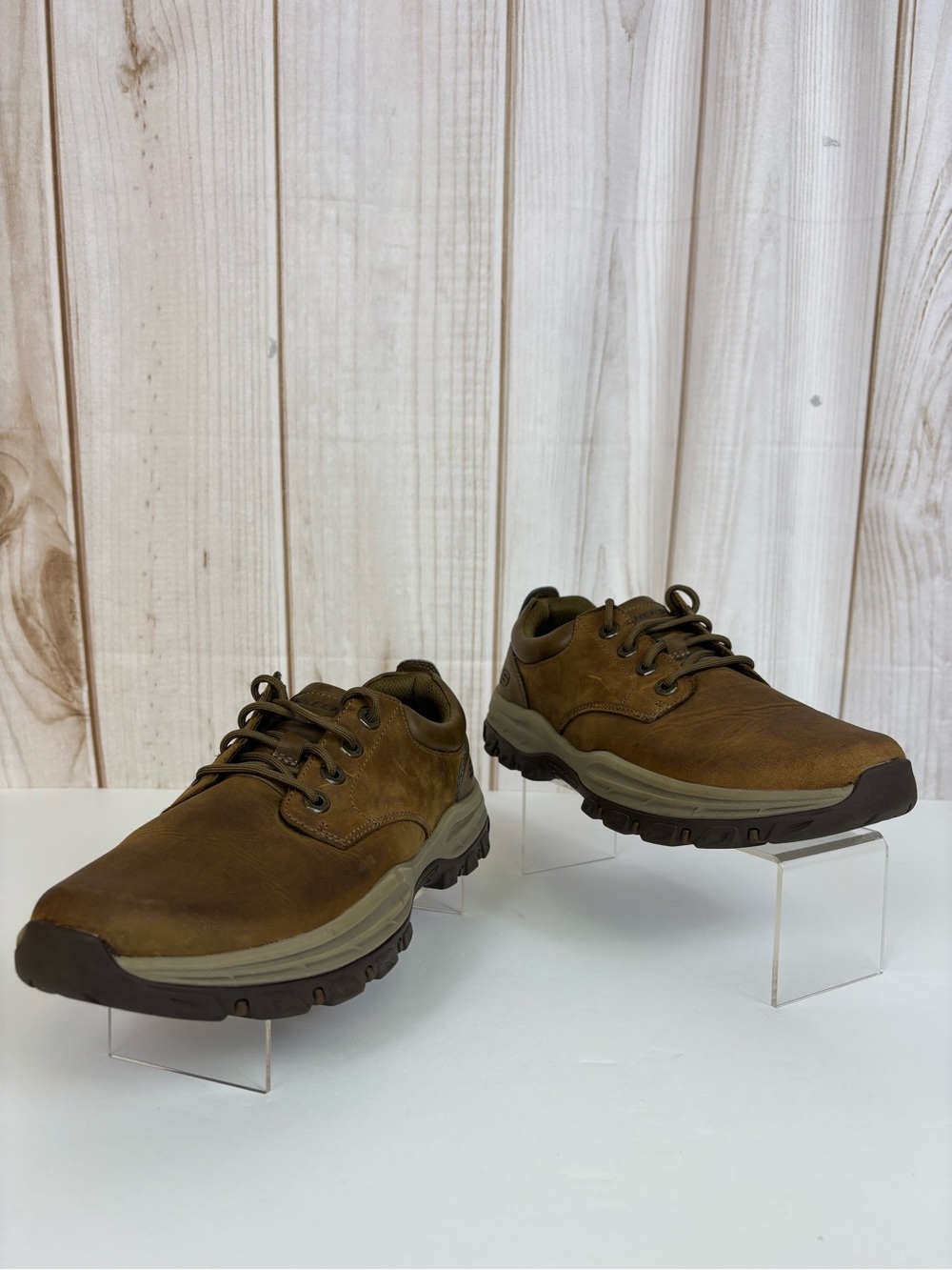 Skechers Relaxed Fit Knowlson Leland Leather Sneakers Comfort Shoes Brown Size 9 - Picture 3 of 15